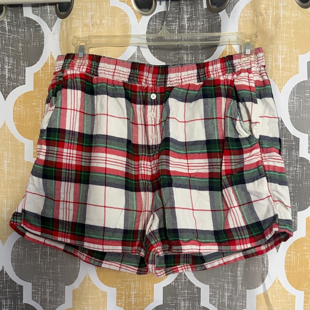 American Eagle Outfitters Red, Green & White Plaid Cotton Lounge Shorts